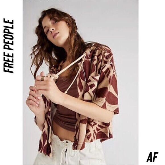 FREE PEOPLE TERRI CARDI HOODIE WINE TAN NEW SMALL - Picture 5 of 8